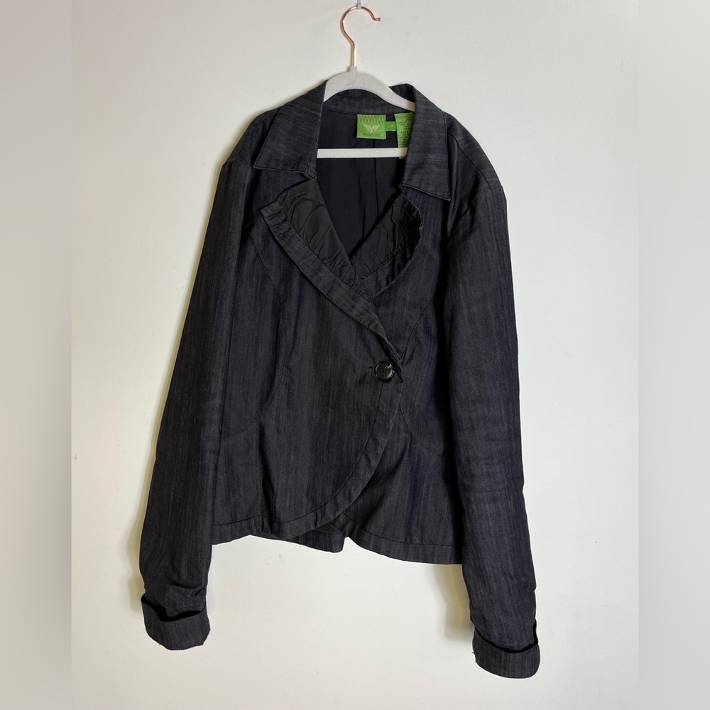 Industry PacSun Denim Jacket Gray Blazer Button Rouched Collar Women’s Large - Picture 7 of 9